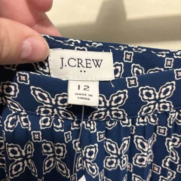 J. Crew Factory New Navy White Print Pleated Mini Skirt Preppy Feminine Size 12 - Picture 9 of 12